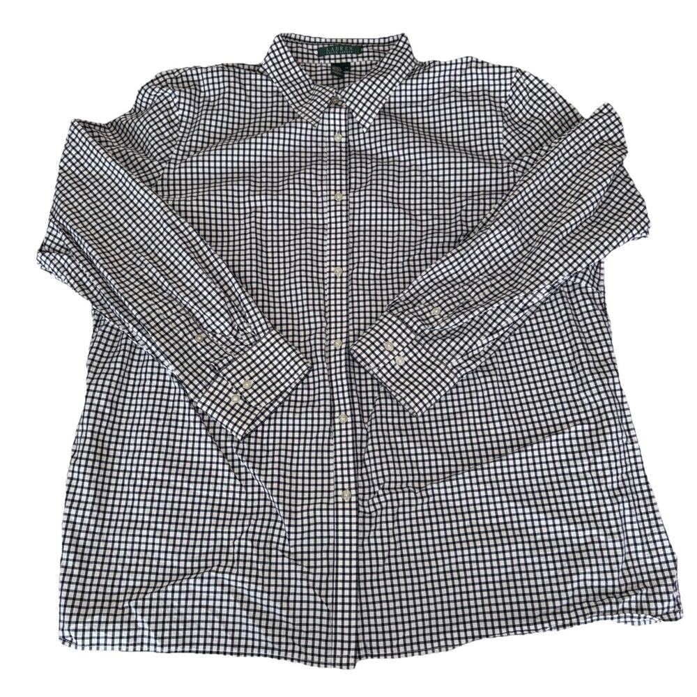 Lauren Ralph Lauren Women's Sz 2X Black & White Check Button Up Long Sleeve